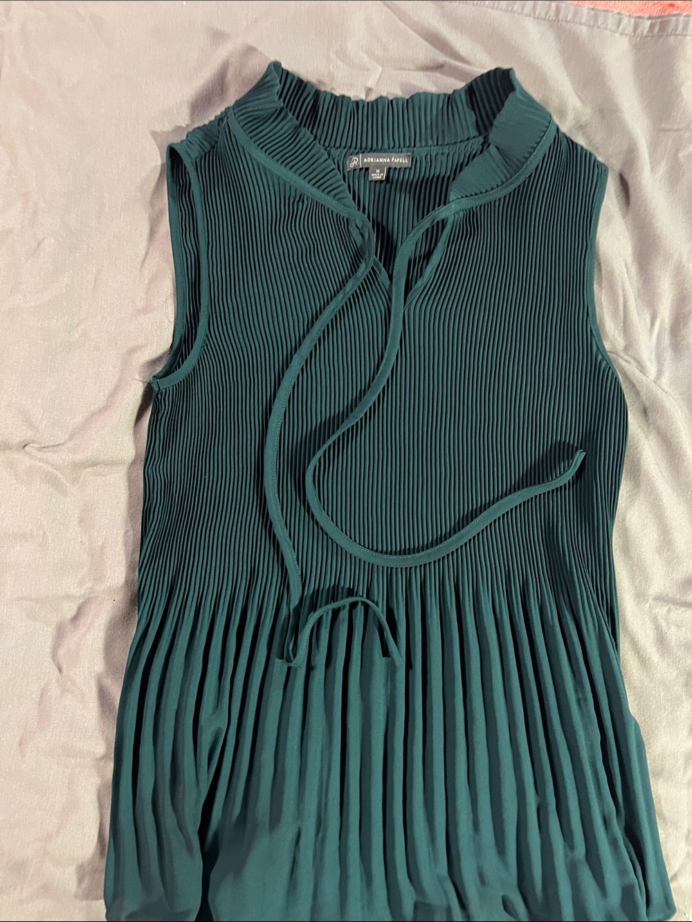 Adrianna Papell Teal crystal Pleated Sleeveless Blouse